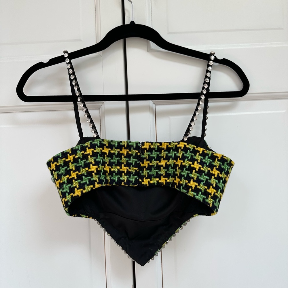 AREA NYC ✨GREEN TWEED CRYSTAL HEART TOP - Picture 10 of 15